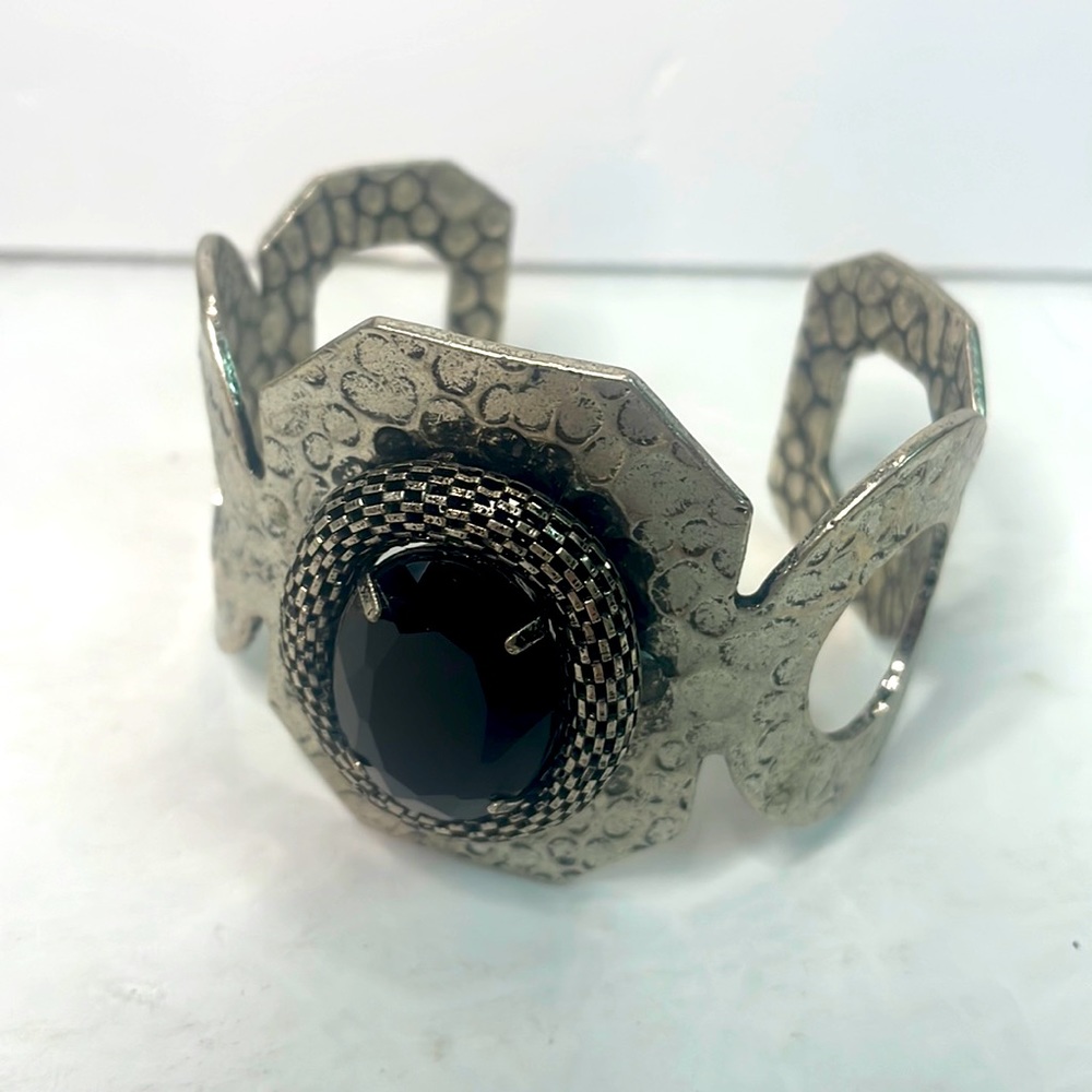 Vtg Bracelet Silver Black Gemmed Halloween